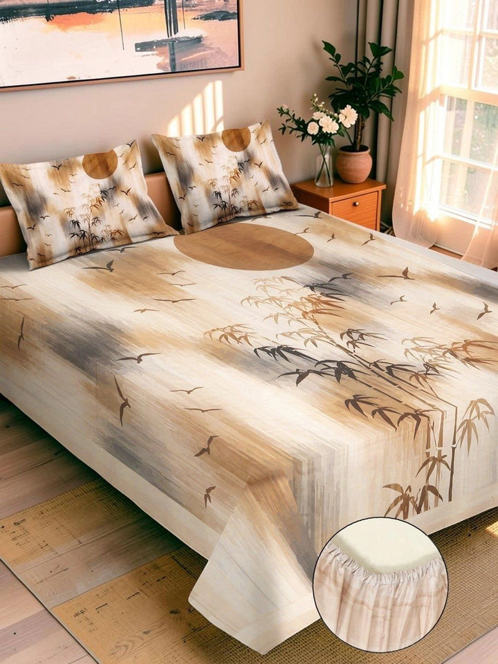 Moda Rapido X KLOTTHE Beige Floral 400 TC King Bedsheet with 2 Pillow Covers