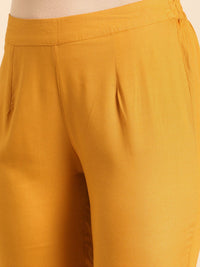Anouk Women Mustard Yellow & Green Printed Pleated Kurta with Trousers