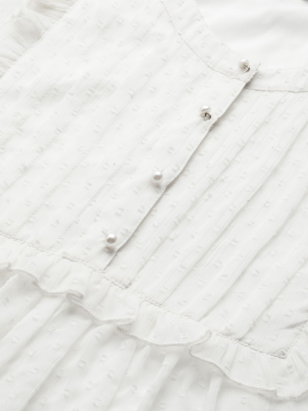 Antheaa Women White Dobby Weave Top