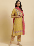 W Floral Printed Regular Gotta Patti Detail Kurta With Trousers & Dupatta