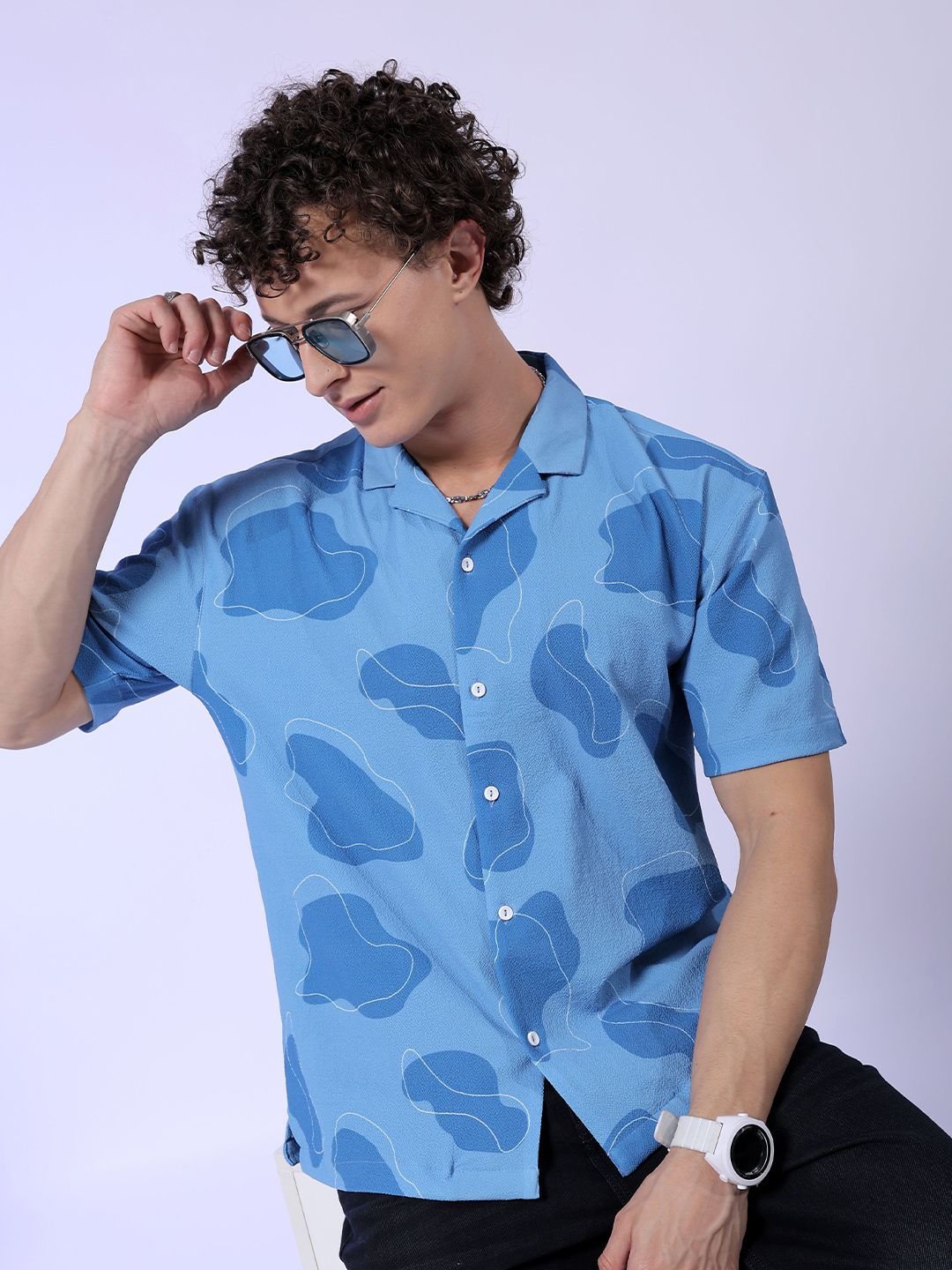 The Indian Garage Co Men Relaxed Fit Abstract Print Textuted Resortwear Shirt