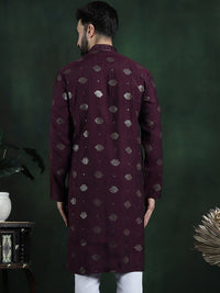 SOJANYA Motif Etnik Bersulam Kolar Mandarin Kurta Lurus Labuci
