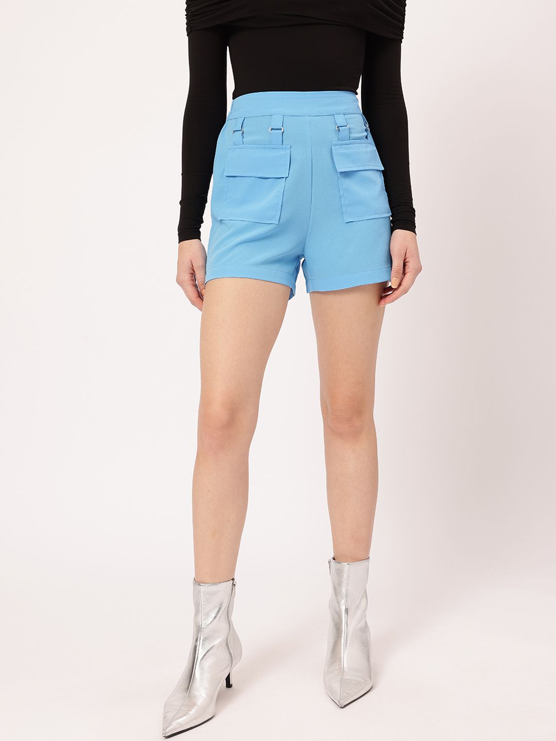 DressBerry Solid High-Rise Shorts