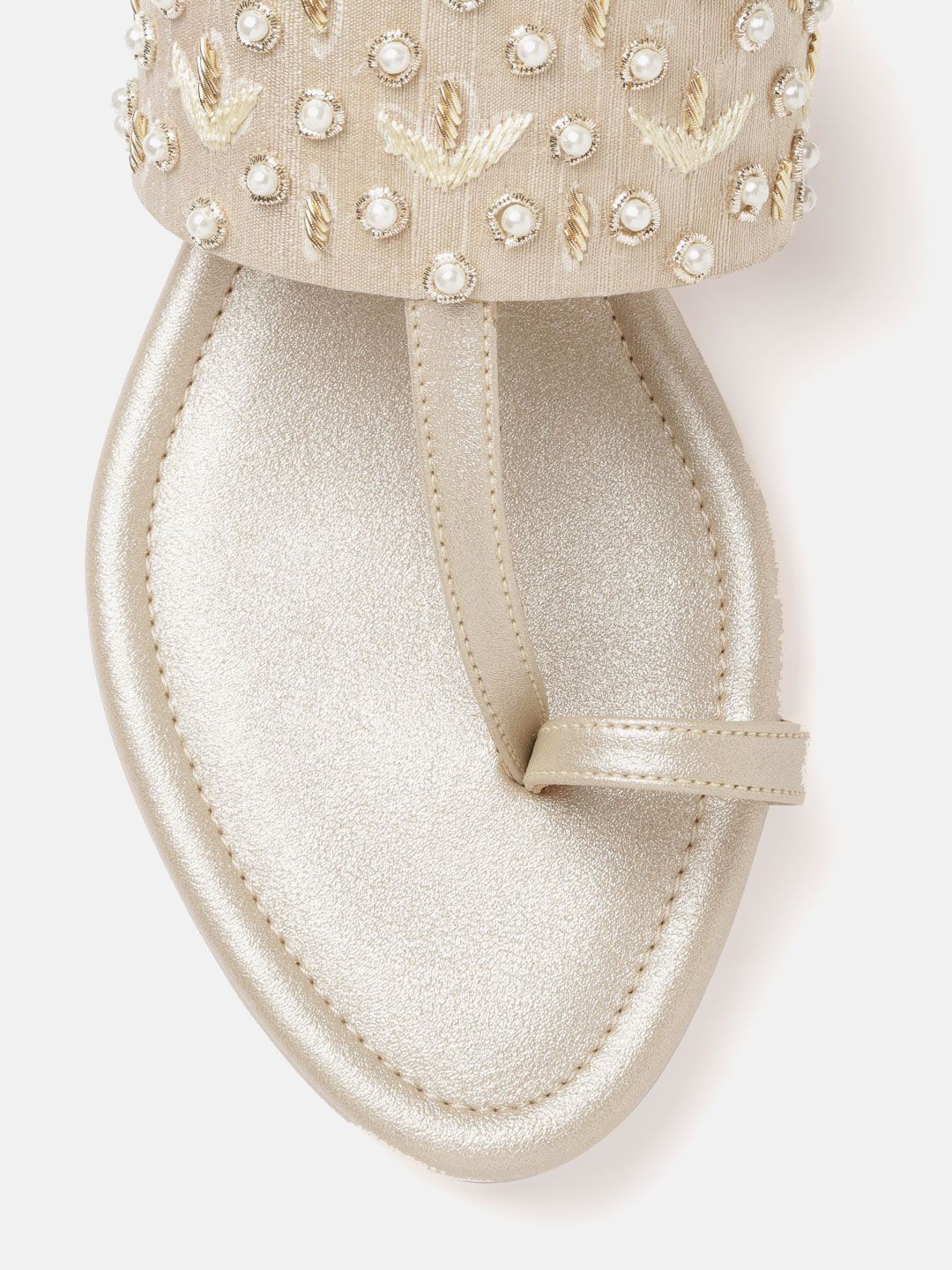 House of Pataudi Women Beige & Off-White Beaded & Embellished Handcrafted Wedges