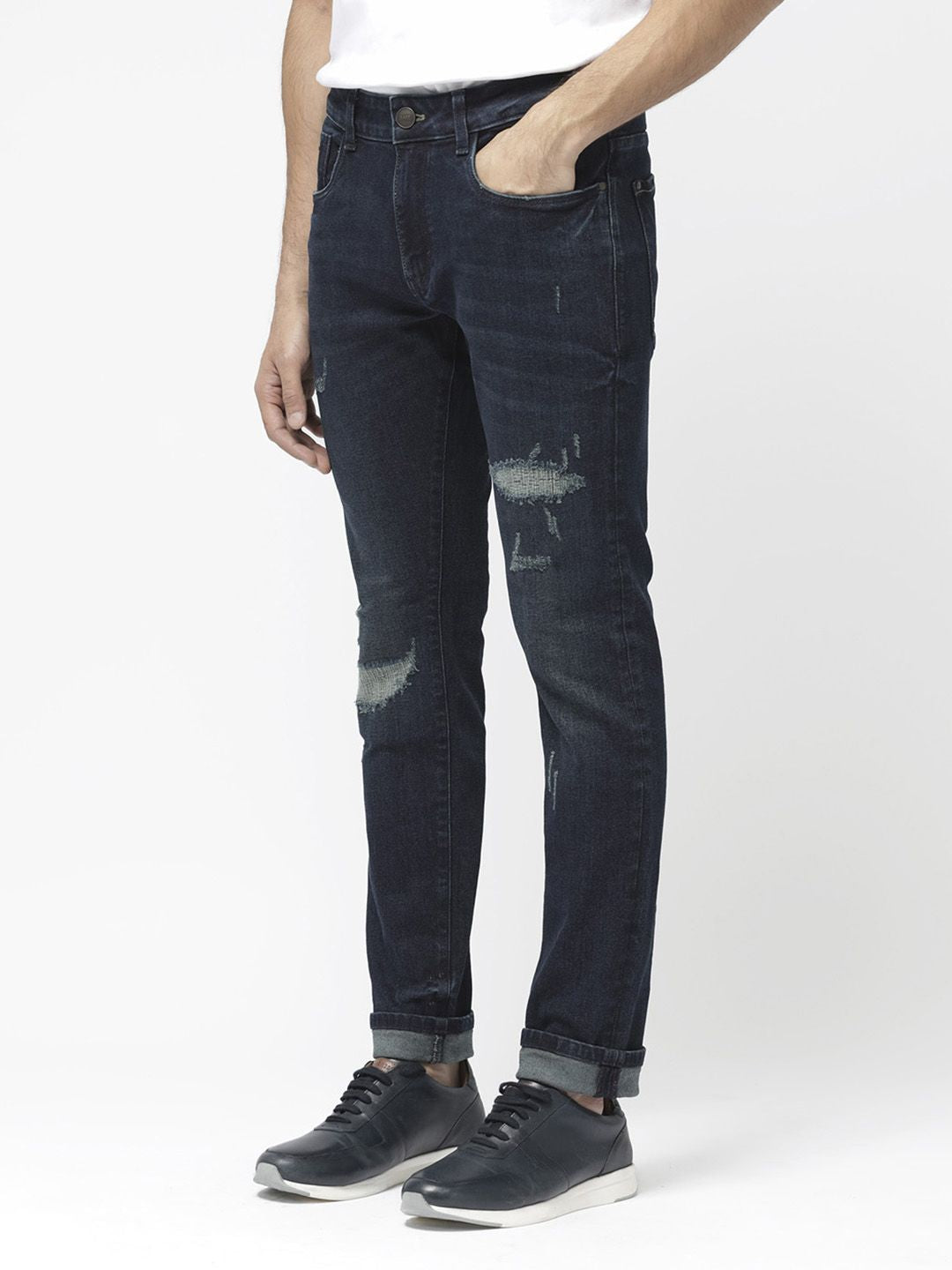 RARE RABBIT Men Erie Slim Fit Mid-Rise Ed Cotton Jeans
