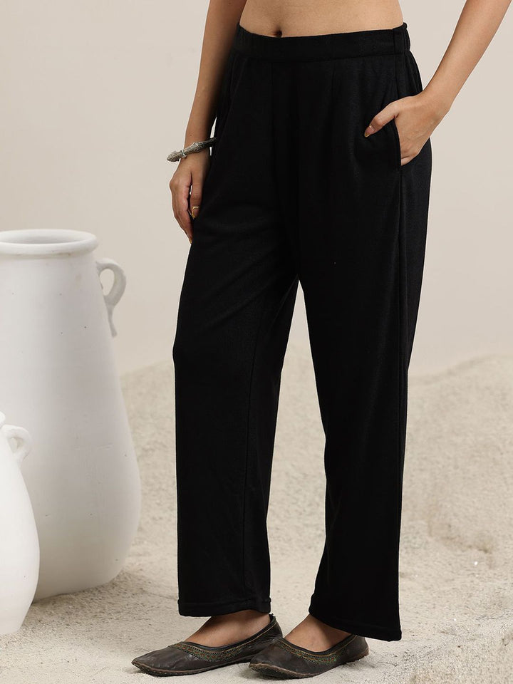 Libas Black Ethnic Motifs Woven Design Notch Neck Straight Kurta with Trousers & Dupatta