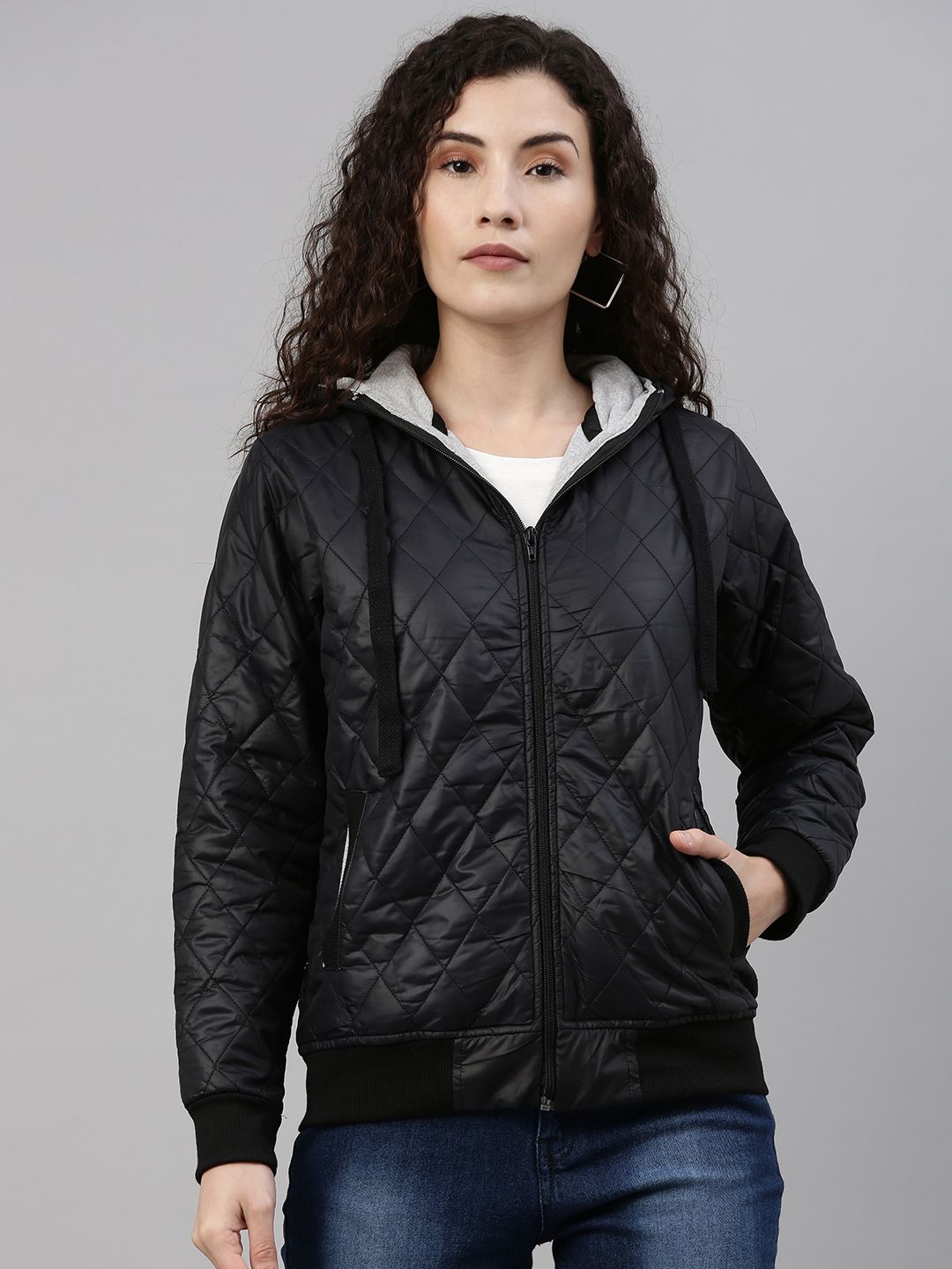 Kampus sutra wanita jaket selimut bertudung hitam
