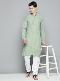 Jompers Men Floral Embroidered Chikankari Pure Cotton Kurta with Pyjamas