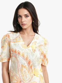 RAREISM Floral Printed Vigeveno Light V-Neck Puff Sleeves Cotton Top