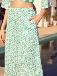 STREET 9 Floral Printed Boat Neck Crop Top with Flared Palazzos Co-Ords