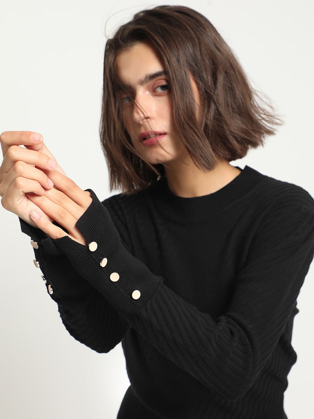 RAREISM Turtle Neck Knitted Pullover with Cuff Detail