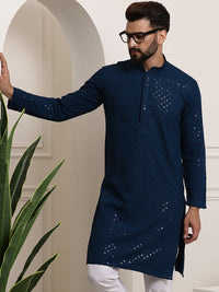 SOJANYA Mandarin Collar Sequins Embellished Pure Cotton Straight Kurta