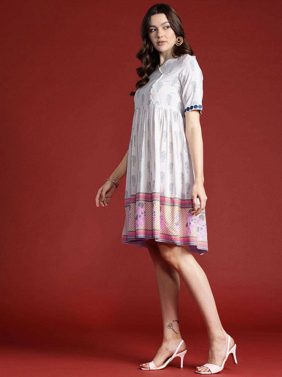 Anouk Ethnic Motifs Print Lace-Up Back A-Line Dress