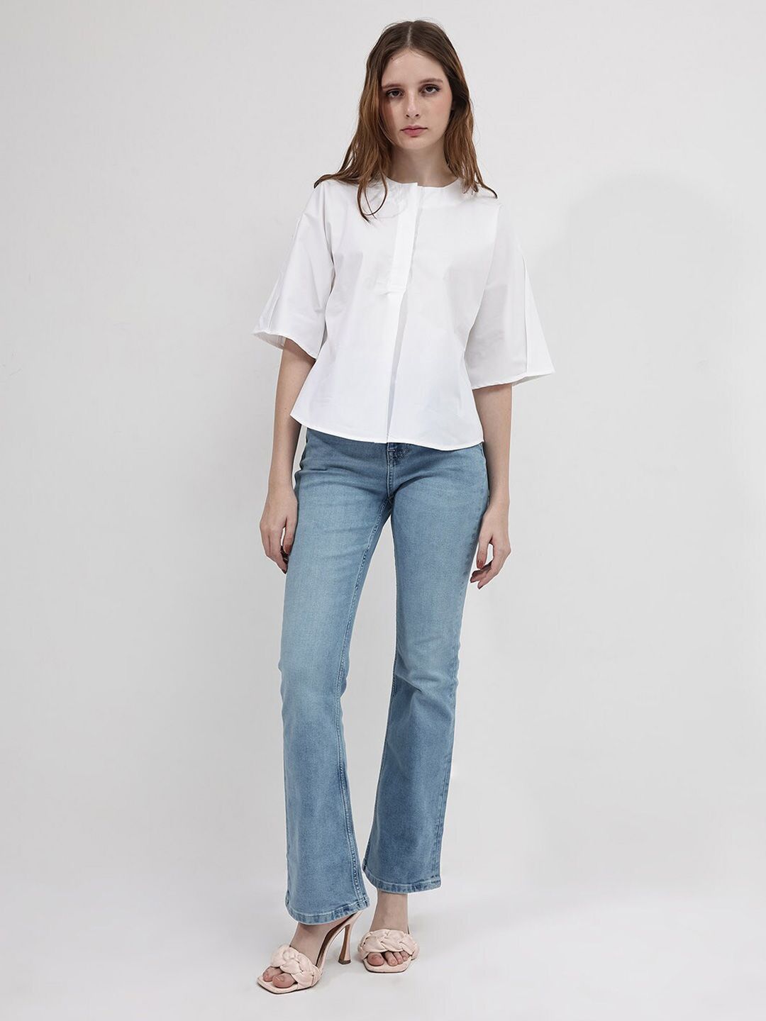 RAREISM Round Neck Flared Sleeve Cotton Top