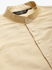 SOJANYA Men Golden Thread Work Kurta with Churidar & Nehru Jacket