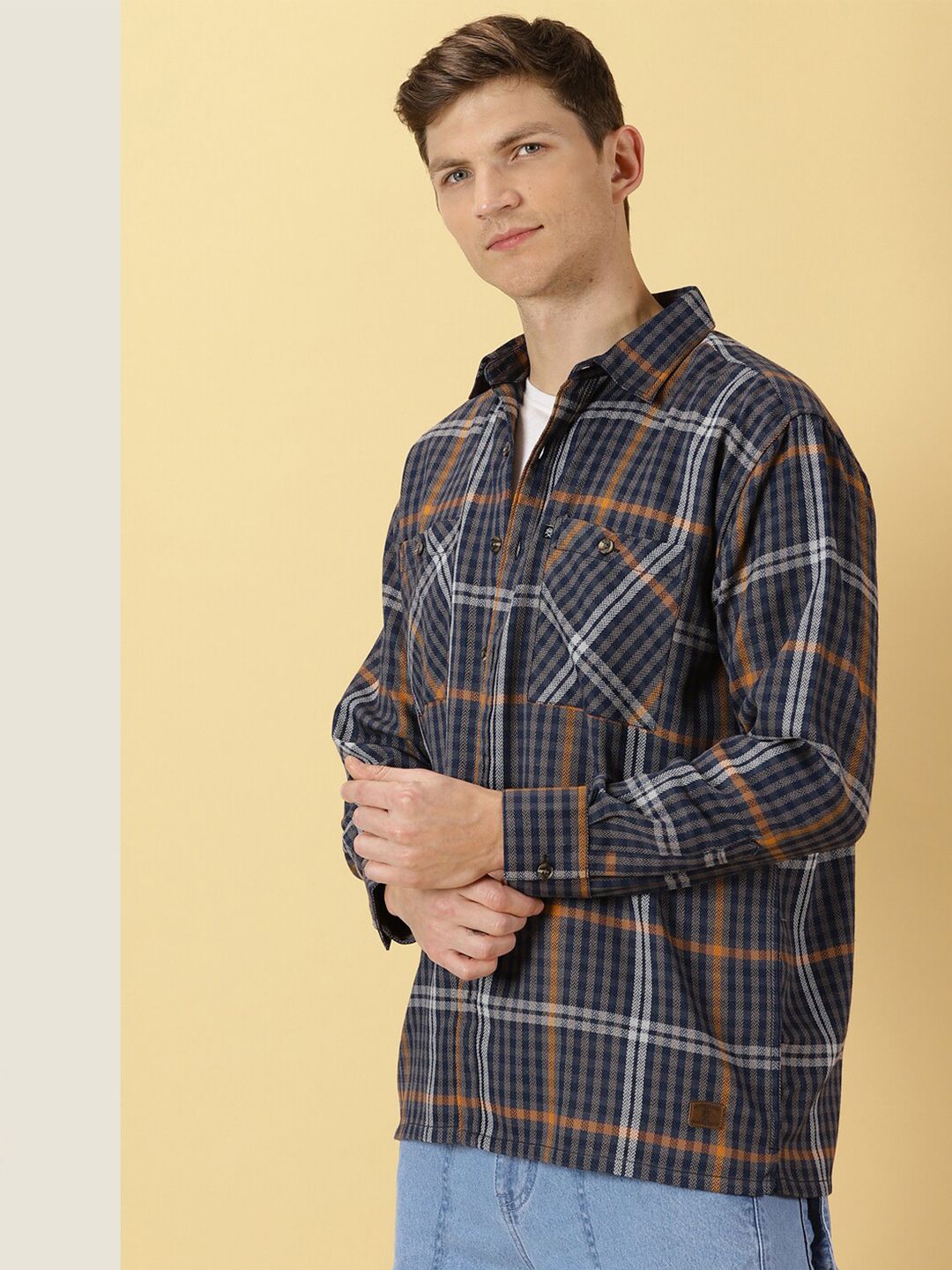 Thomas Scott Smart Tartan Checks Opaque Oversized Casual Shirt