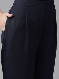 Indo Era Women Navy Blue & Silver Sequin Stripes Kurta with Trousers & Dupatta