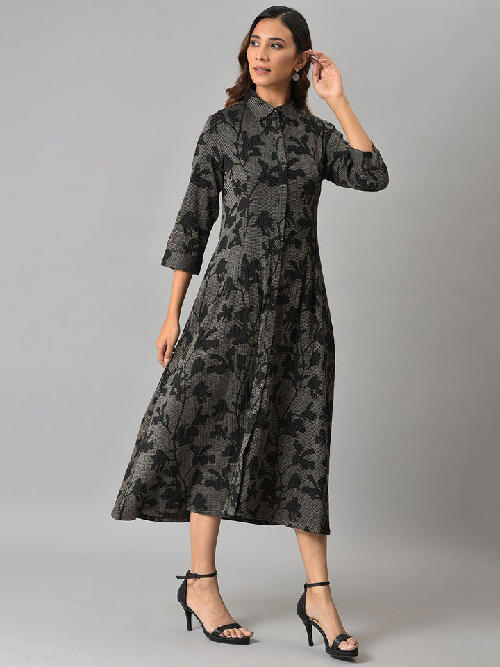 W Floral Printed Midi Cotton Dress