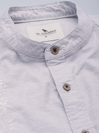 Mr Bowerbird Tailored Fit Floral Embroidered Band Collar Pure Cotton Casual Shirt