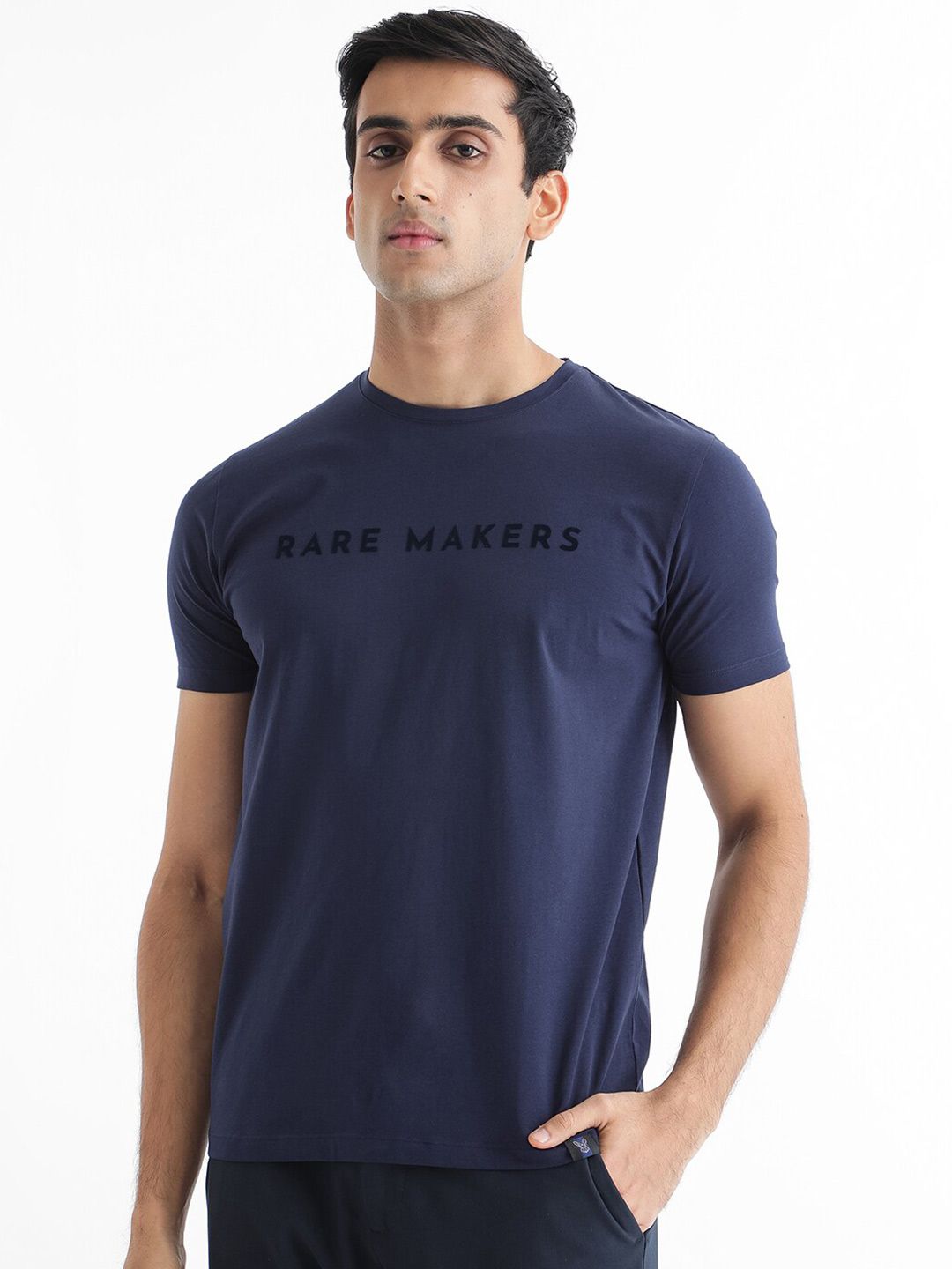 RARE RABBIT Men Burke Typography Printed Cotton Slim Fit T-Shirt