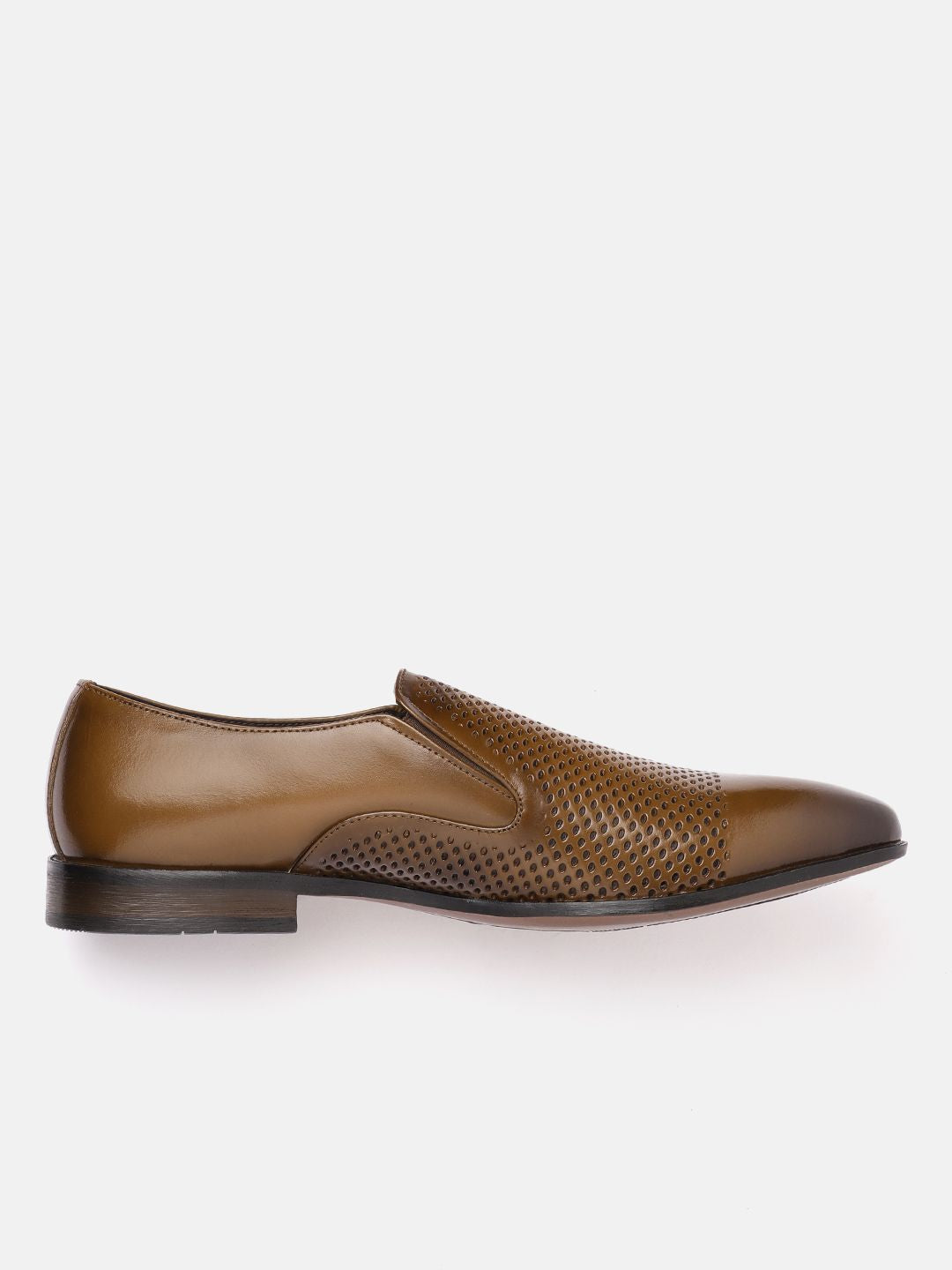 House of Pataudi Men Perforated Formal Slip-On Shoes