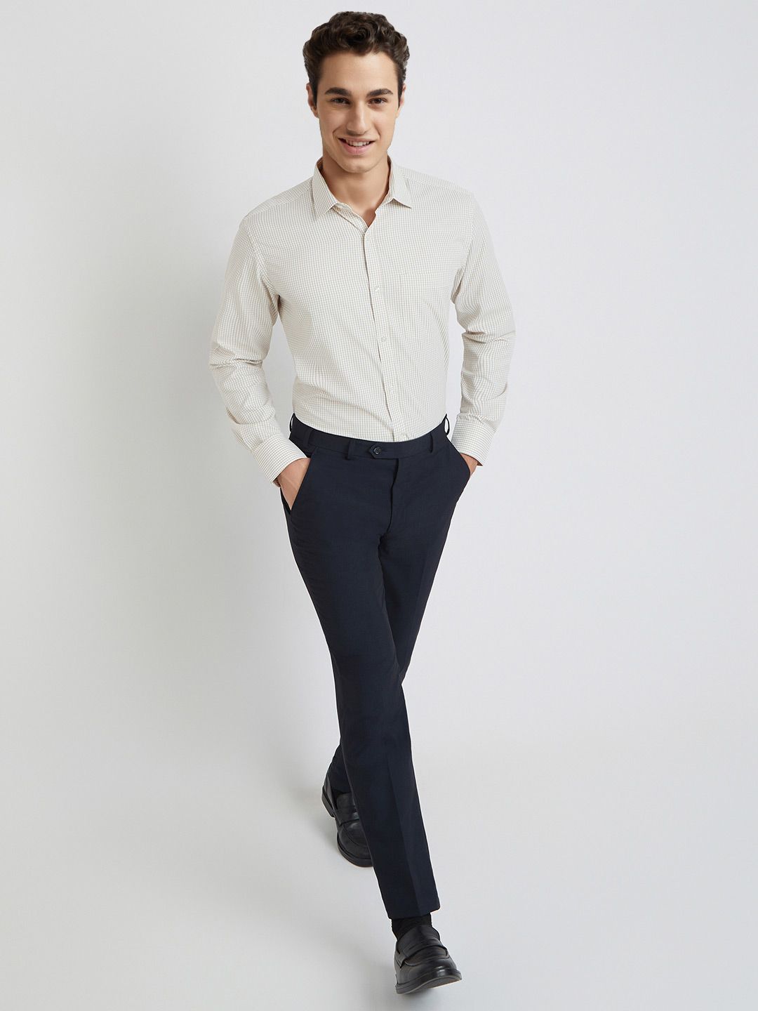 Park Avenue Slim Fit Windowpane Checks Formal Shirt