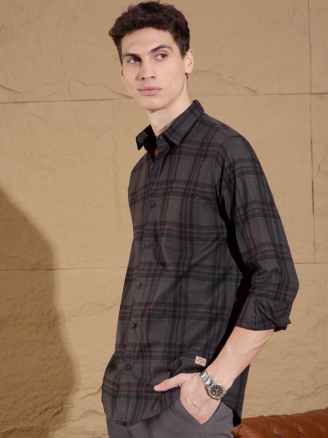 DENNISON Smart Opaque Tartan Checked Casual Shirt