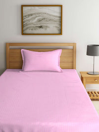 KLOTTHE Pink Striped 300 TC Single Bedsheet With Pillow Cover