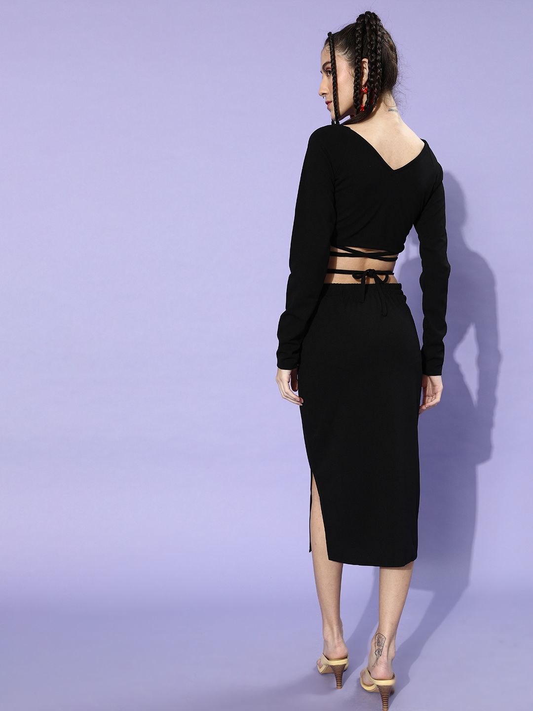 Athena Women Black Solid Top with Skirt