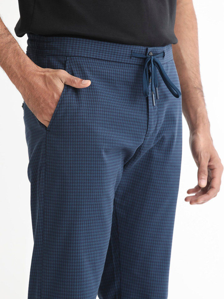 RARE RABBIT Men Hobbs Drawstring Checked Slim Fit Trouser