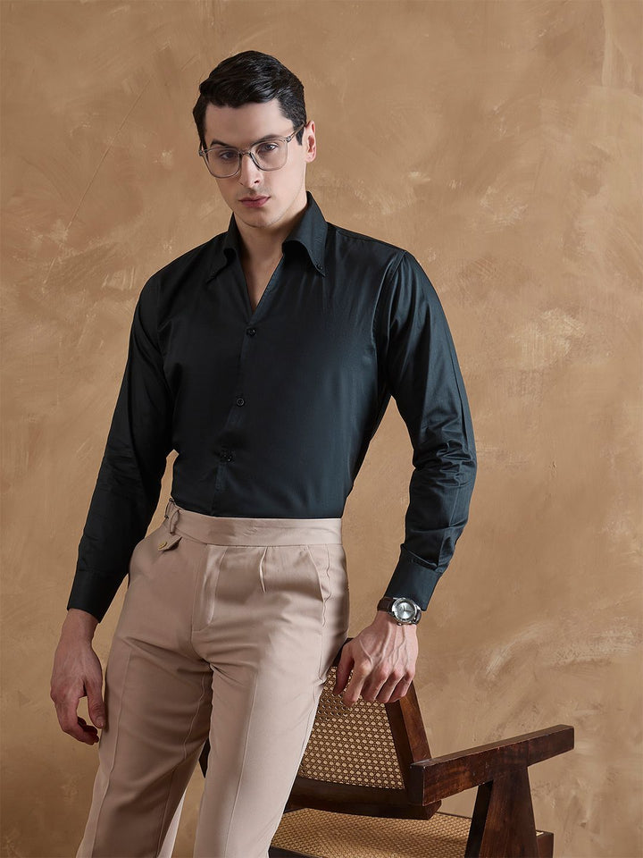 DENNISON Men Bottle Green Cooper Collar Formal Shirt