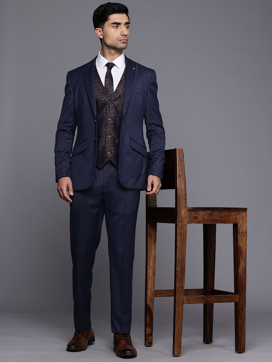 Raymond Slim Fit Self Design Notched Lapel Single-Breasted Formal 3 Piece Suits
