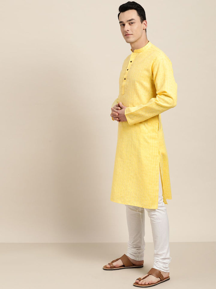 SOJANYA Lelaki Yellow Checked Straight Kurta