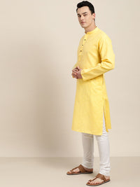 SOJANYA Lelaki Yellow Checked Straight Kurta