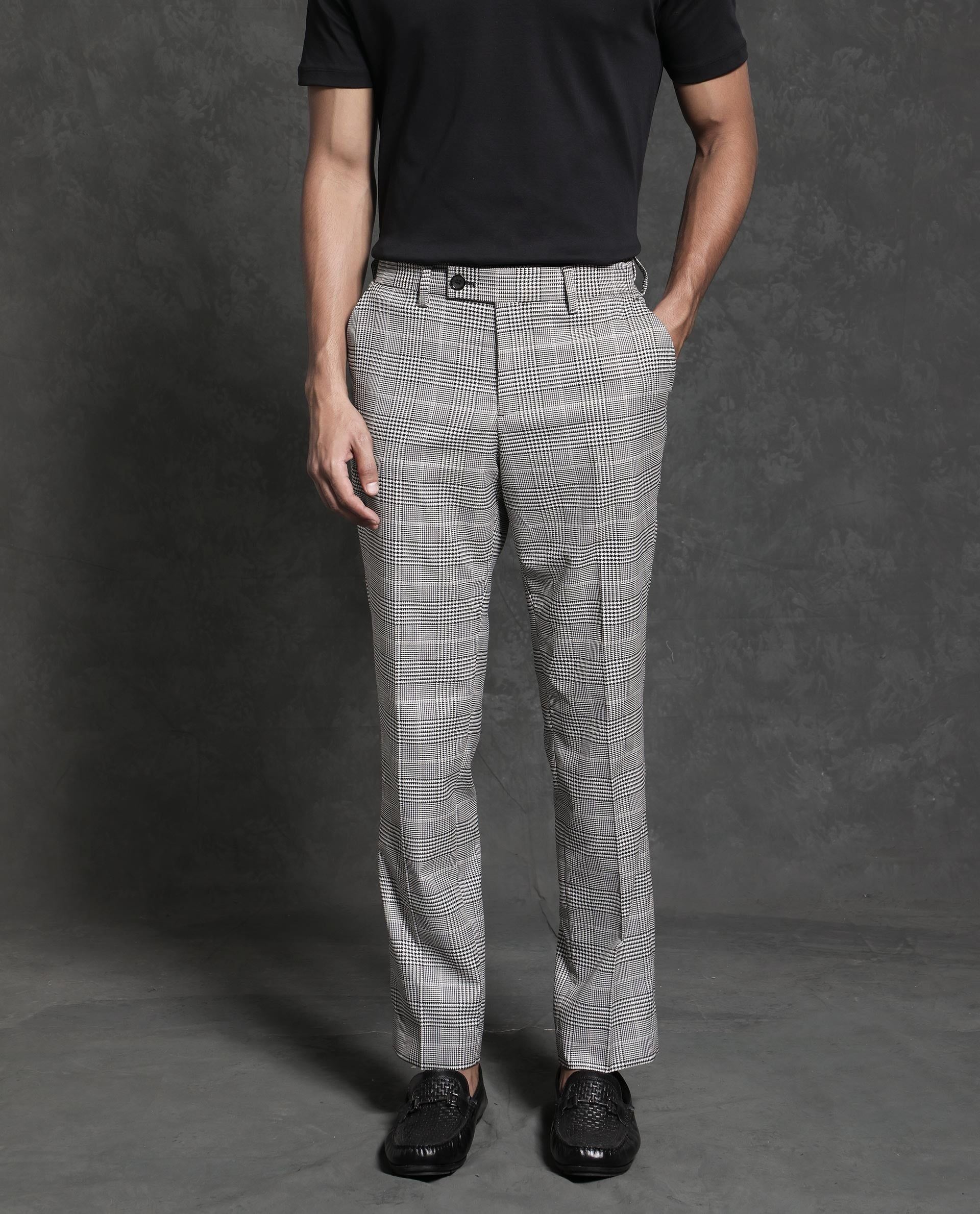 RARE RABBIT Men Savvet Mid-Rise Checked Slim Fit Formal Trouser