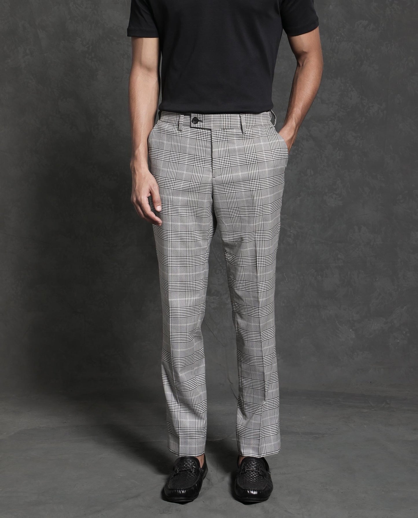 RARE RABBIT Men Savvet Mid-Rise Checked Slim Fit Formal Trouser