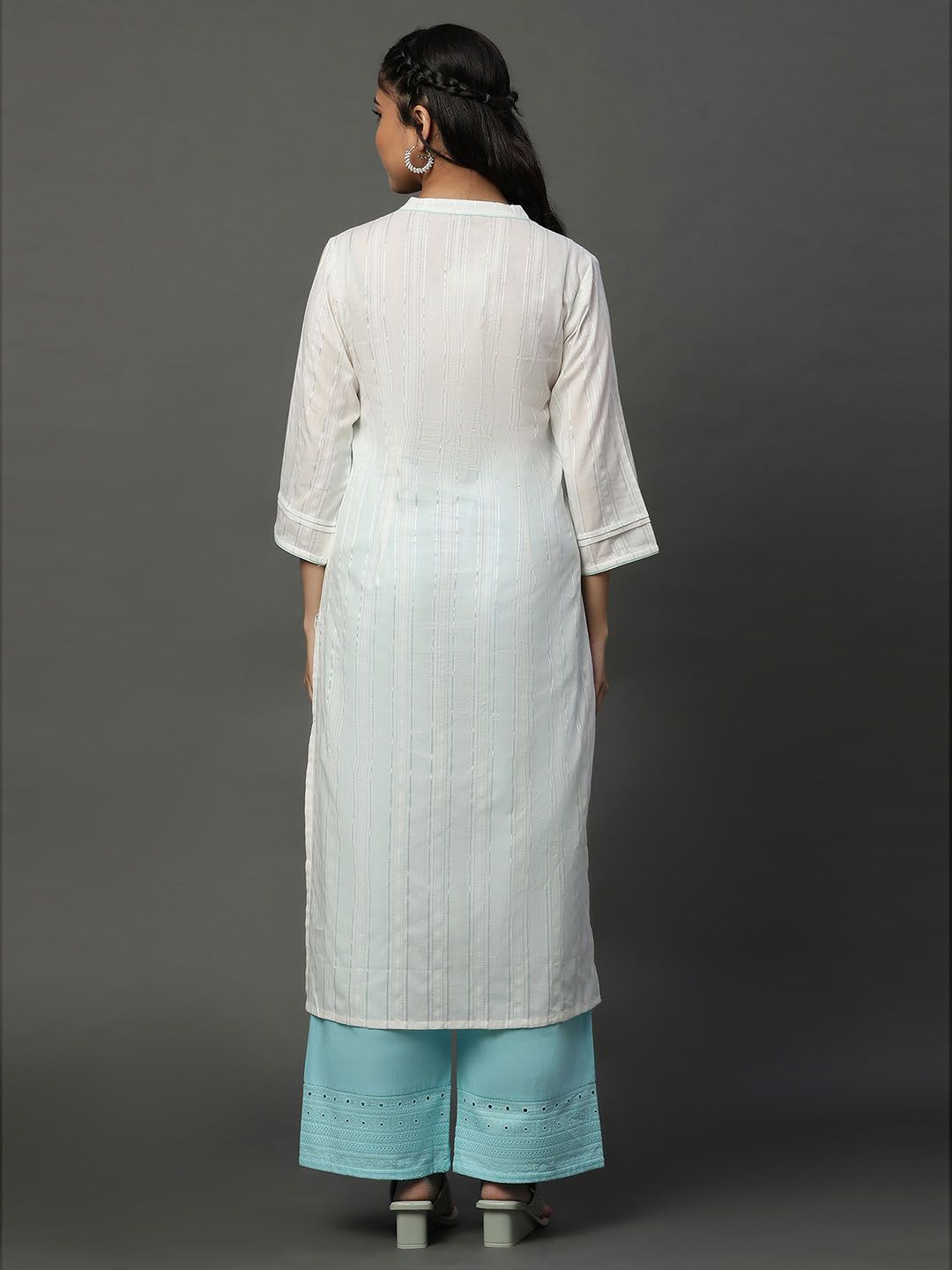 AURELIA Striped Mandarin Collar A-Line Kurta