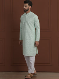 SOJANYA LUXE Lelaki Motif Etnik Sulam Kolar Mandarin Kurta Lurus Dengan Pijama