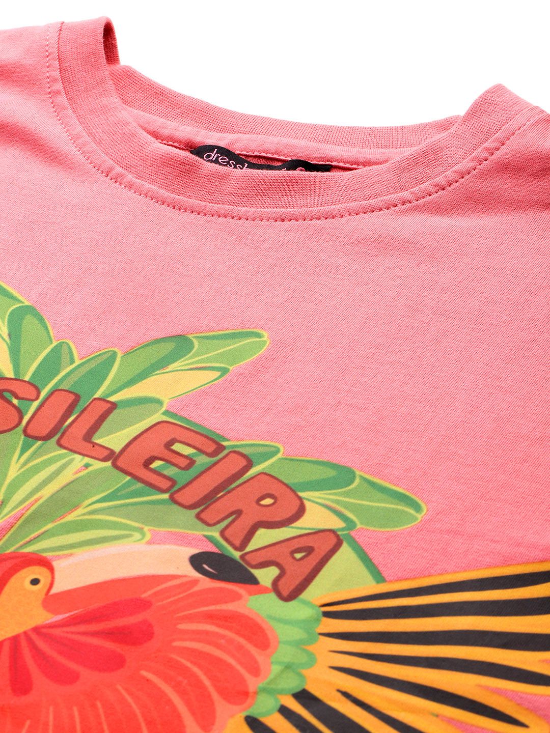 DressBerry Graphic Printed Drop-Shoulder Sleeves T-shirt