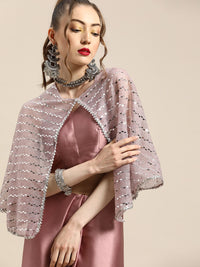 Tikhi Imli Trendy Mauve Sleek Poly Crepe Saree with Embellished Border & Cape