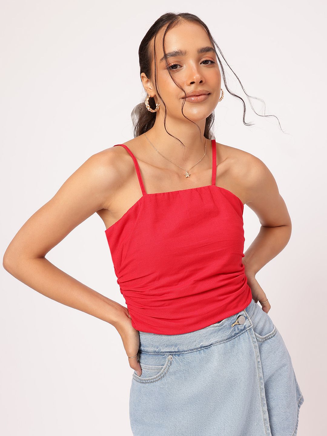 DressBerry Cherry Whisper Ruched Strappy Crop Top