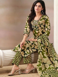 Varanga Women Floral Printed Regular Kurta with Trousers & With Dupatta