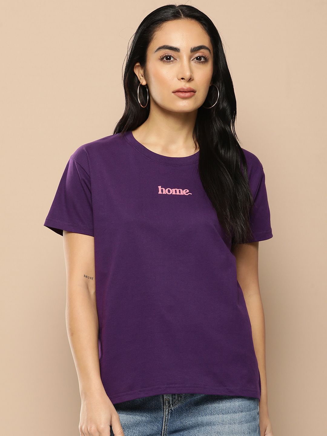 Difference of Opinion Women Typography Printed Embossed Oversized T-shirt