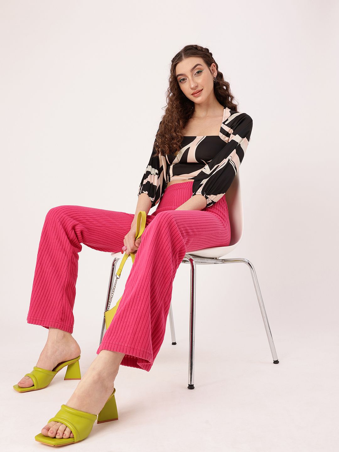 DressBerry Grunge Galore Monotone Printed Fitted Satin Crop Top