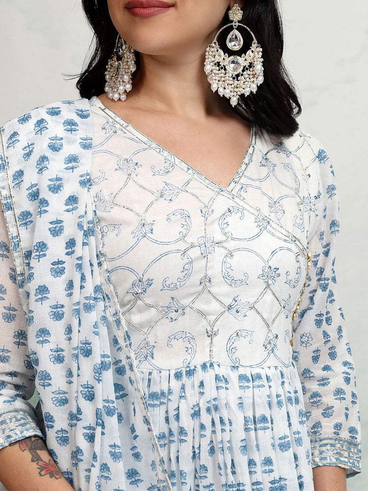 Vishudh Ethnic Motifs Embroidered Gotta Patti Pure Cotton Kurta With Trousers & Dupatta