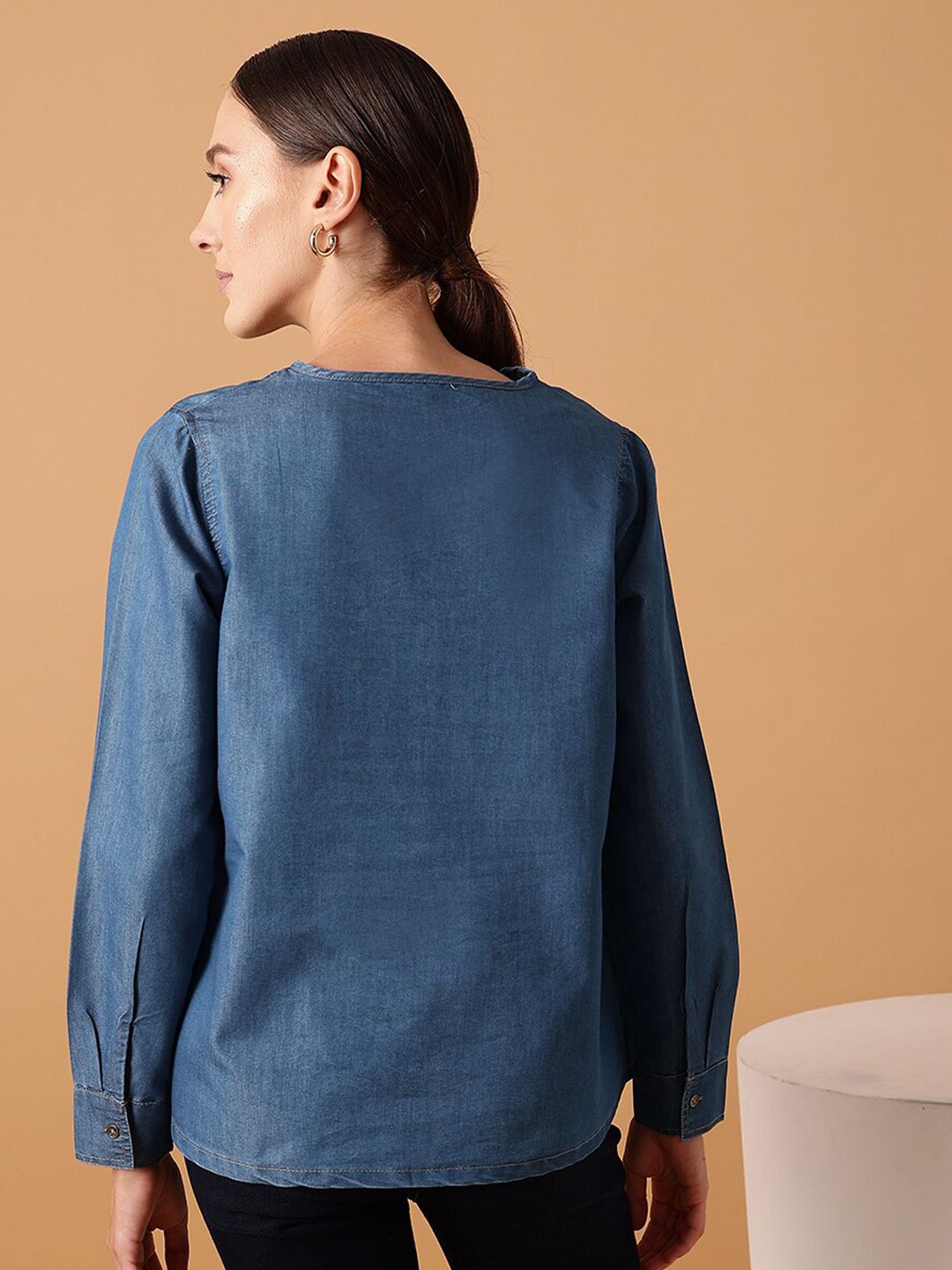 STREET 9 Pin Tucked Cotton Denim Top