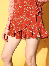 Berrylush Attractive Red Floral Indie Wrap Skirt