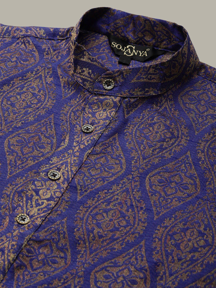 SOJANYA Ethnic Motifs Woven Design Jacquard Silk Regular Kurta With Churidar