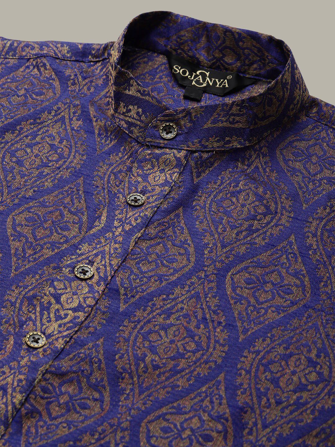 SOJANYA Ethnic Motifs Woven Design Jacquard Silk Regular Kurta With Churidar