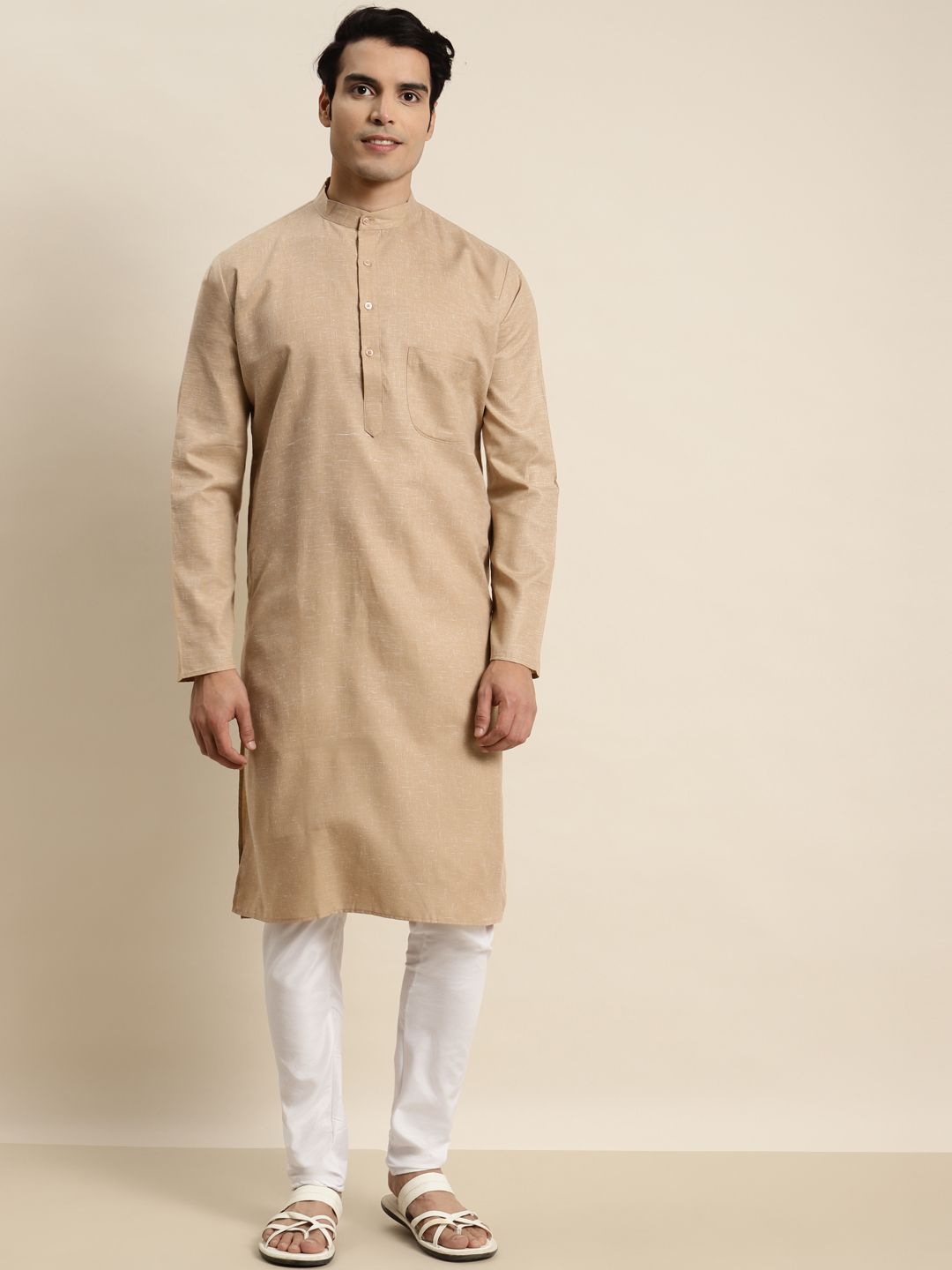 SOJANYA Lelaki Cotton Linen Kurta Lurus